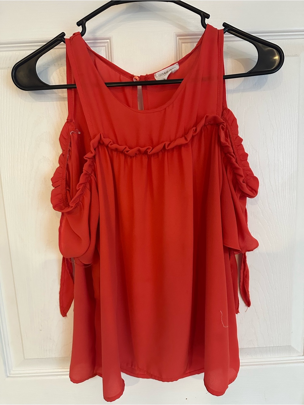 Sienna Sky Red Cold-Shoulder Ruffle Blouse